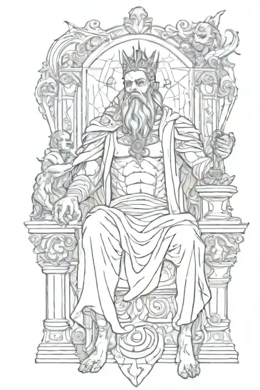 god hades sitting on throne holding a bident  tattoo design idea