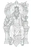god hades sitting on throne holding a bident  tattoo design idea