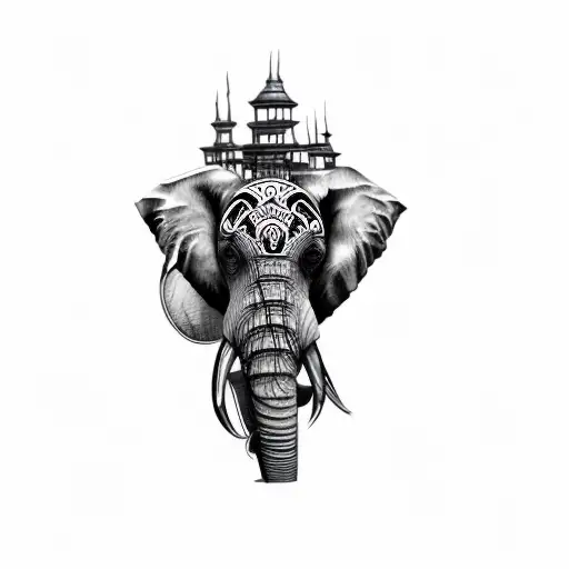 an elephant's head with skull tattoo design idea