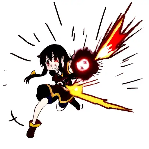 megumin from konosuba, red eyes, explosion tattoo design idea