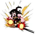 megumin from Konosuba, explosion, realistic, red eyes tattoo design idea