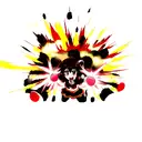 megumin from Konosuba, explosion, realistic, red eyes tattoo design idea