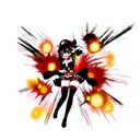 megumin from Konosuba, explosion, realistic, red eyes tattoo design idea