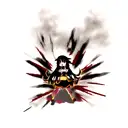 megumin from Konosuba, explosion, realistic, red eyes tattoo design idea