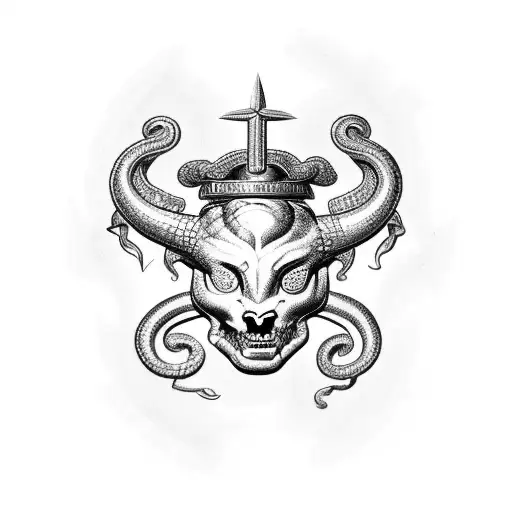 A Medusa head intertwined with the United States Marine Corps logo tattoo design idea