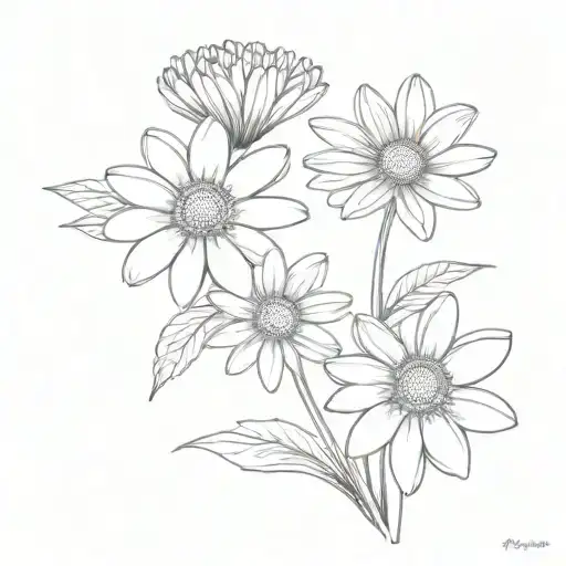 black and grey daisy bouquet  tattoo design idea