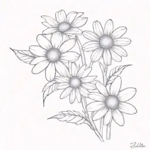 black and grey daisy bouquet  tattoo design idea