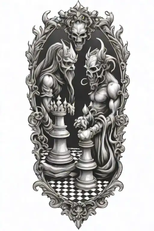 god and devil chess board tattoo design idea