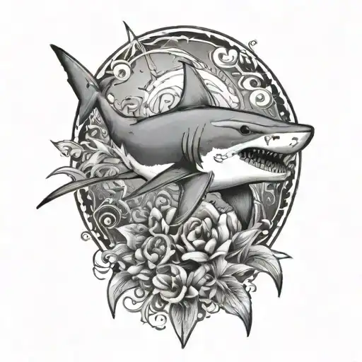 polynesian shark swimming underwater tattoo design idea
