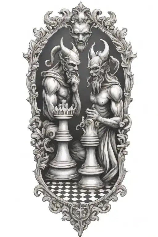 god and devil chess board tattoo design idea