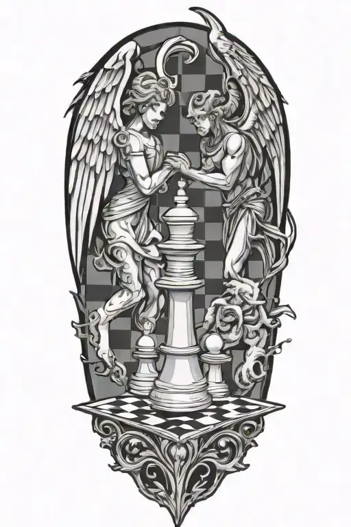 angel and demon  chess board tattoo design idea