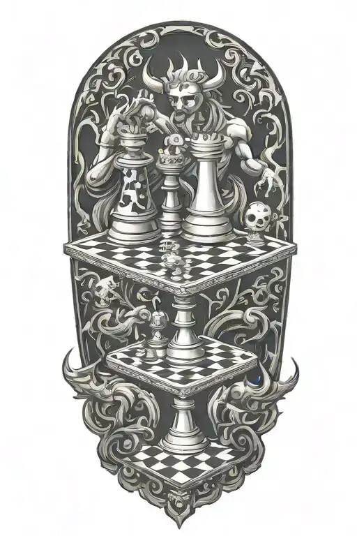 god and devil chess board tattoo design idea