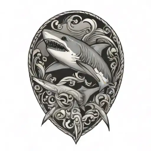 polynesian shark swimming underwater tattoo design idea