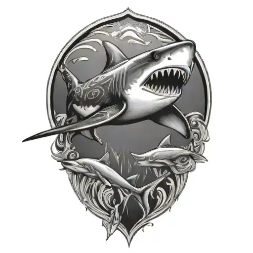 polynesian shark swimming underwater tattoo design idea