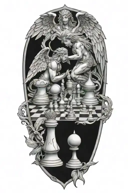 angel and demon  chess board tattoo design idea