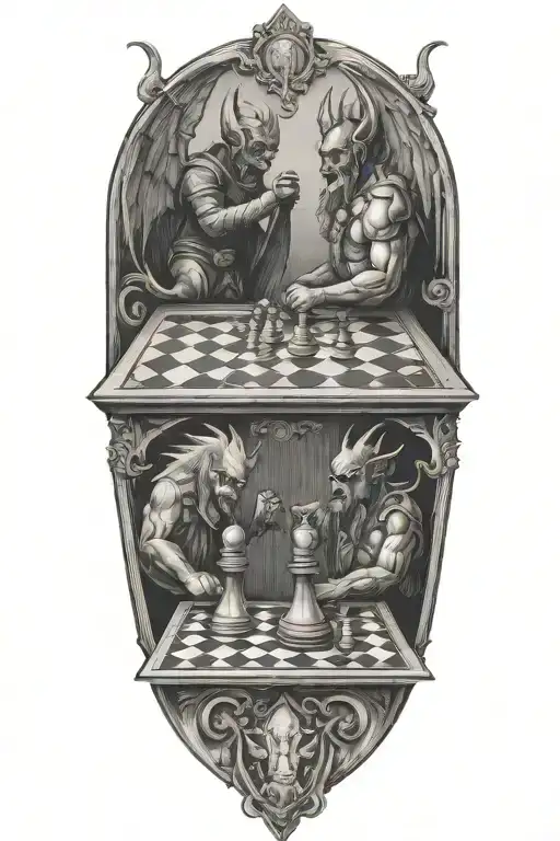 god and devil chess board tattoo design idea