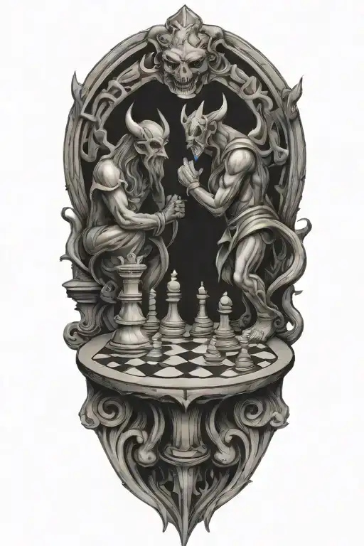 god and devil chess board tattoo design idea