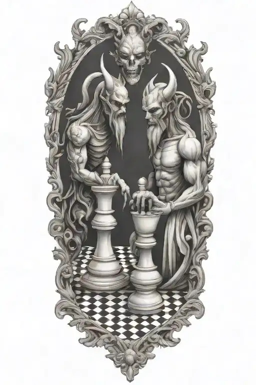 god and devil chess board tattoo design idea