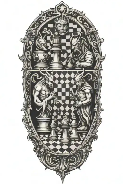 god and devil chess board tattoo design idea