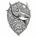 polynesian shark swimming underwater tattoo design idea