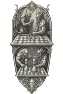 god and devil chess board tattoo design idea