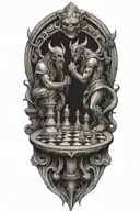 god and devil chess board tattoo design idea