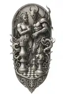 god and devil chess board tattoo design idea