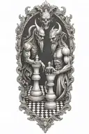 god and devil chess board tattoo design idea