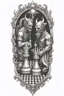 god and devil chess board tattoo design idea