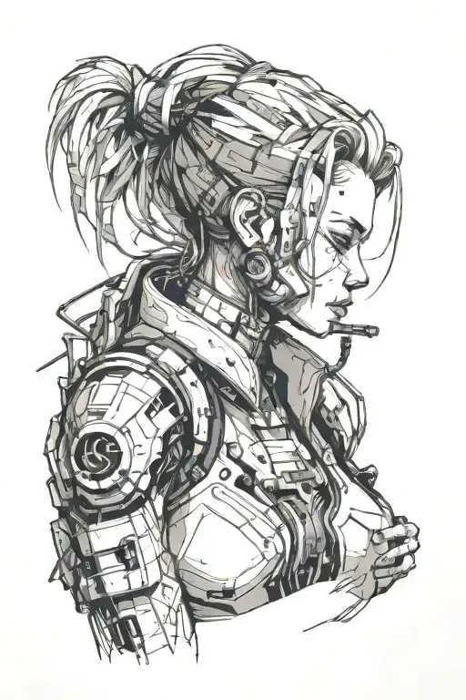 girl cyberpunk 2077 tattoo design idea