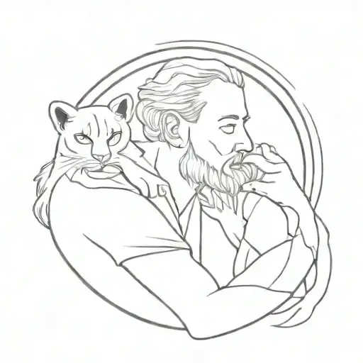 leo, outcast, mothhardworking and loving father holding tattoo design idea