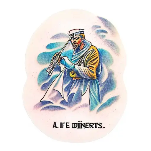 A sinner and a saint with a banner that reads "life does not discriminate " tattoo design idea