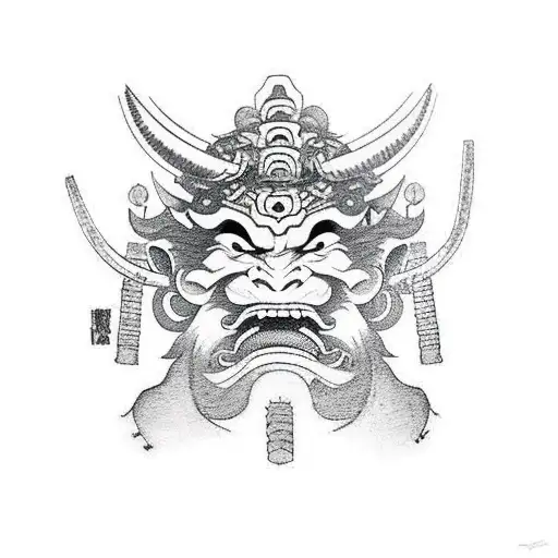 samurai with oni mask tattoo design idea