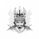 complete samurai with half oni mask and a japanese castle in the background tattoo design idea