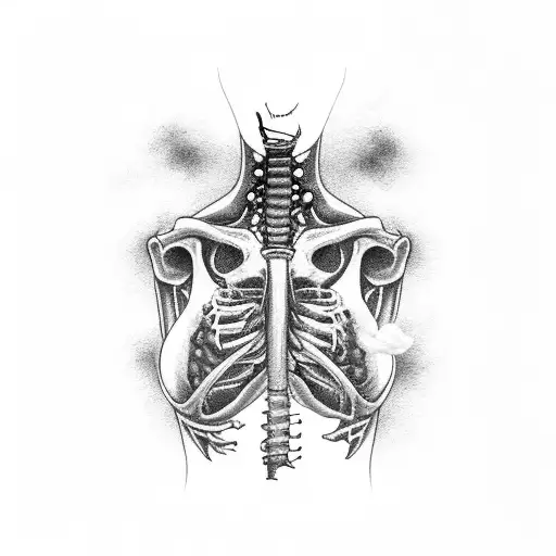 side view of a zombie girl with a cigarette in her mouth and smoke coming out of her rib cage tattoo design idea