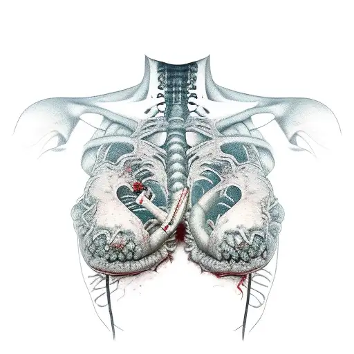 Zombie girl smoking a cigarette with smoke coming out of her rib cage tattoo design idea