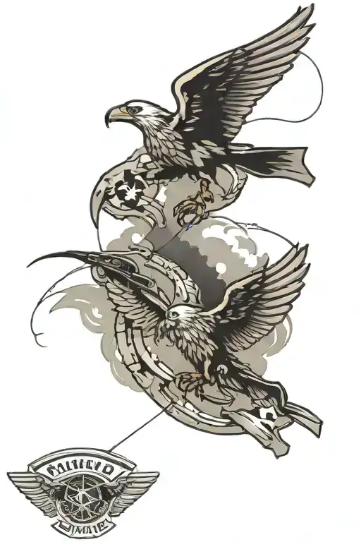 create a tacp tattoo with a ranger tab that reads ROMAD and incorporate parachutes and planes tattoo design idea