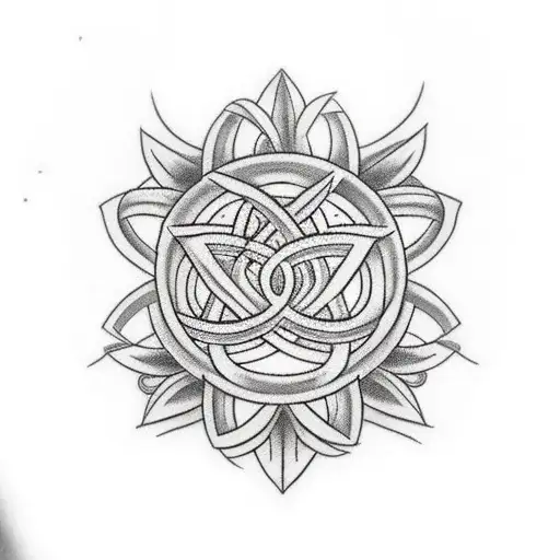A tattoo representing life, death, and love, that incorporates a Triquetra knot,the tree of life, and a daisy tattoo design idea