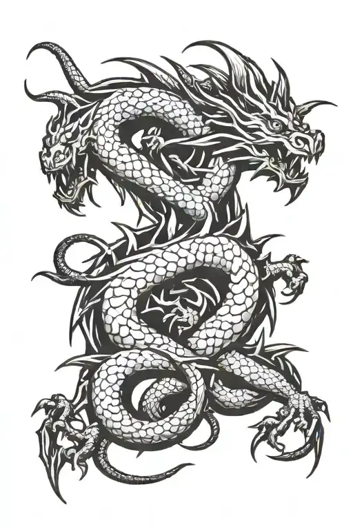 Two dragons intertwined tattoo design idea