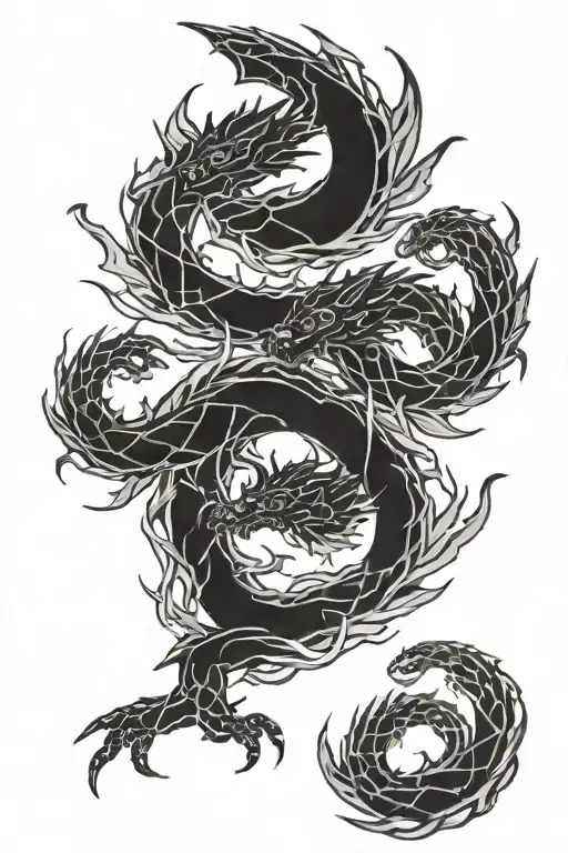 Two dragons intertwined tattoo design idea