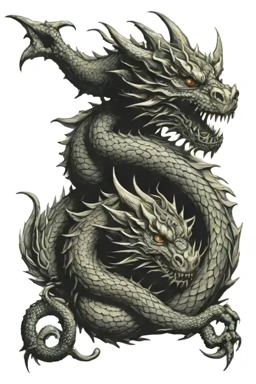 Two dragons intertwined tattoo design idea