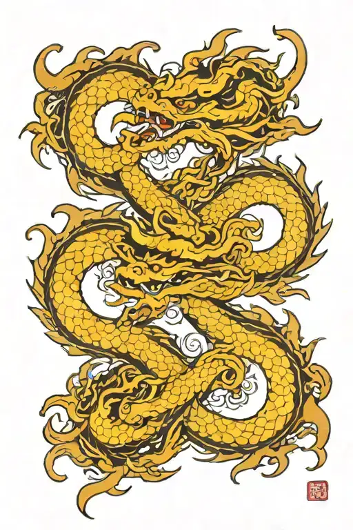 Two dragons intertwined tattoo design idea