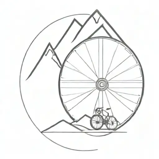 Bicycle wheel with mountain  tattoo design idea