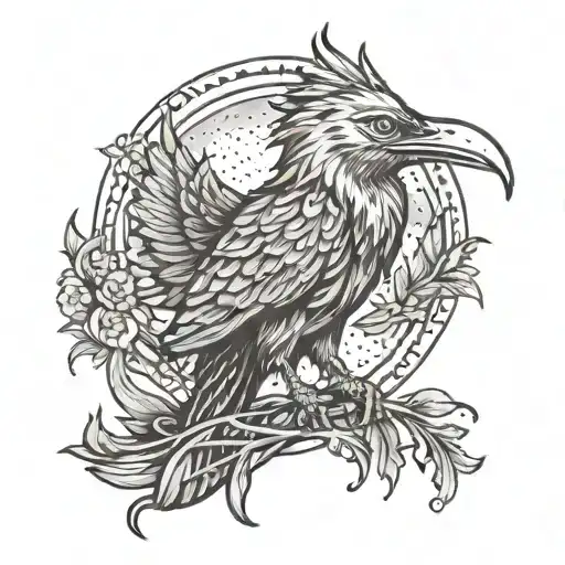 A phoenix rising from Yosemite Valley with a microphone in its beak symbolizing the client's passion for singing and love for nature tattoo design idea