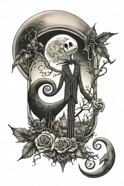 nightmare before Christmas jack and zero eclipse moon tattoo design idea