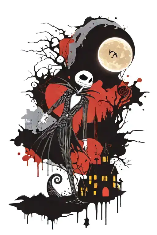 nightmare before Christmas jack and zero eclipse moon and lots tattoo design idea