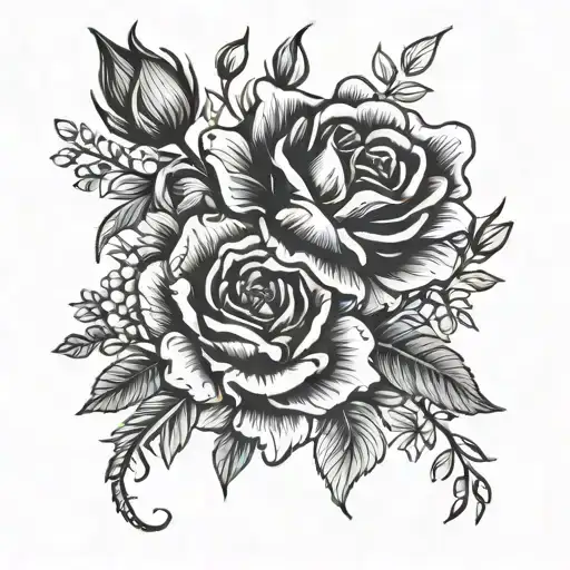 rose, poppy, delphinium, gladiolus flowers tattoo design idea