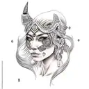 warrior woman, mother, long hair, tattoos, passionate, nurturing, fighter, beautiful, strength, tears, love, heartache tattoo design idea