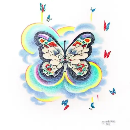 butterflies with clouds and small stars  tattoo design idea