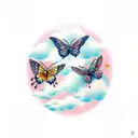 butterflies with clouds and small stars  tattoo design idea